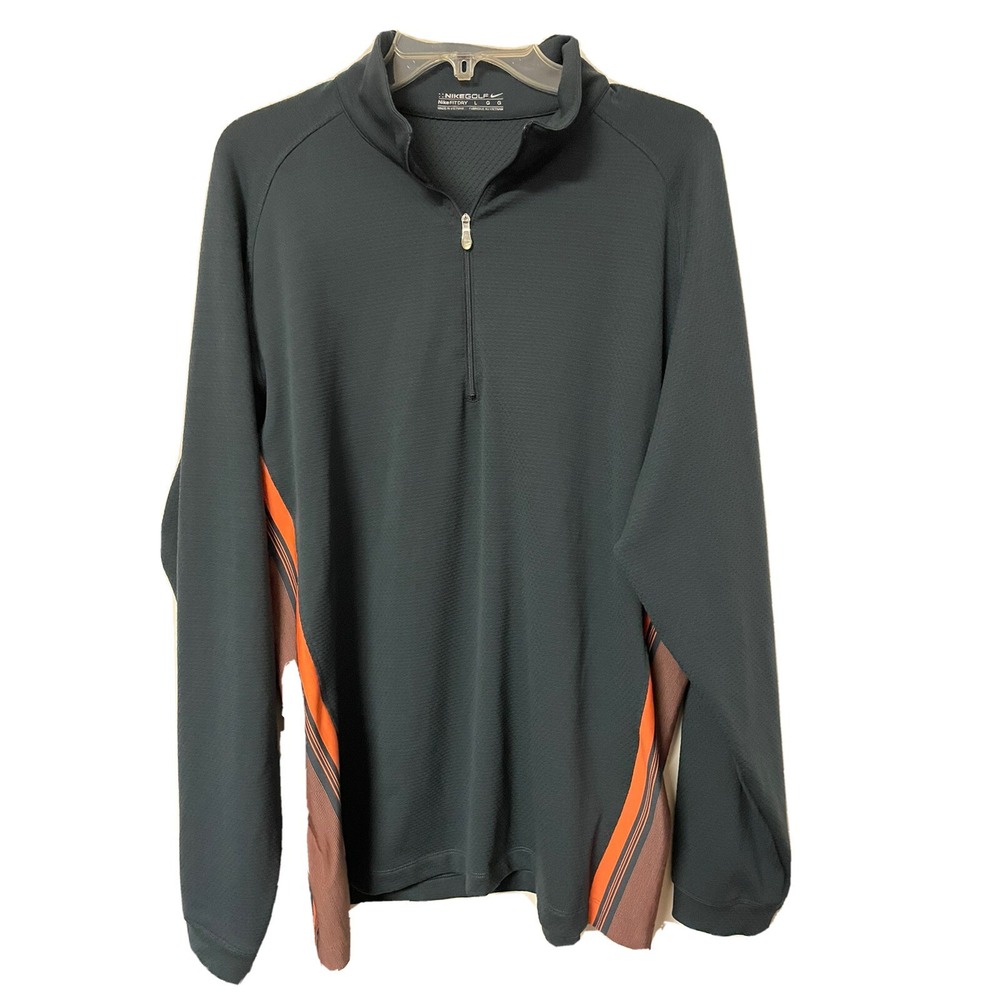 Nike Golf Men's L Dri-Fit Pullover Gray Orange 1/4 Quarter Zip SI16